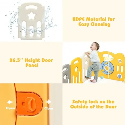 16-Panel Foldable Baby Playpen with Sound