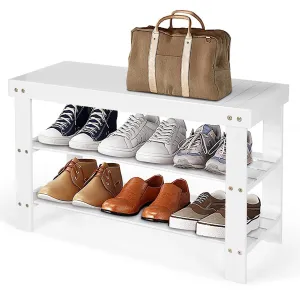 3-Tier Bamboo Shoe Bench for Entryway-White 3-Tier Bamboo Shoe Bench for Entryway-White