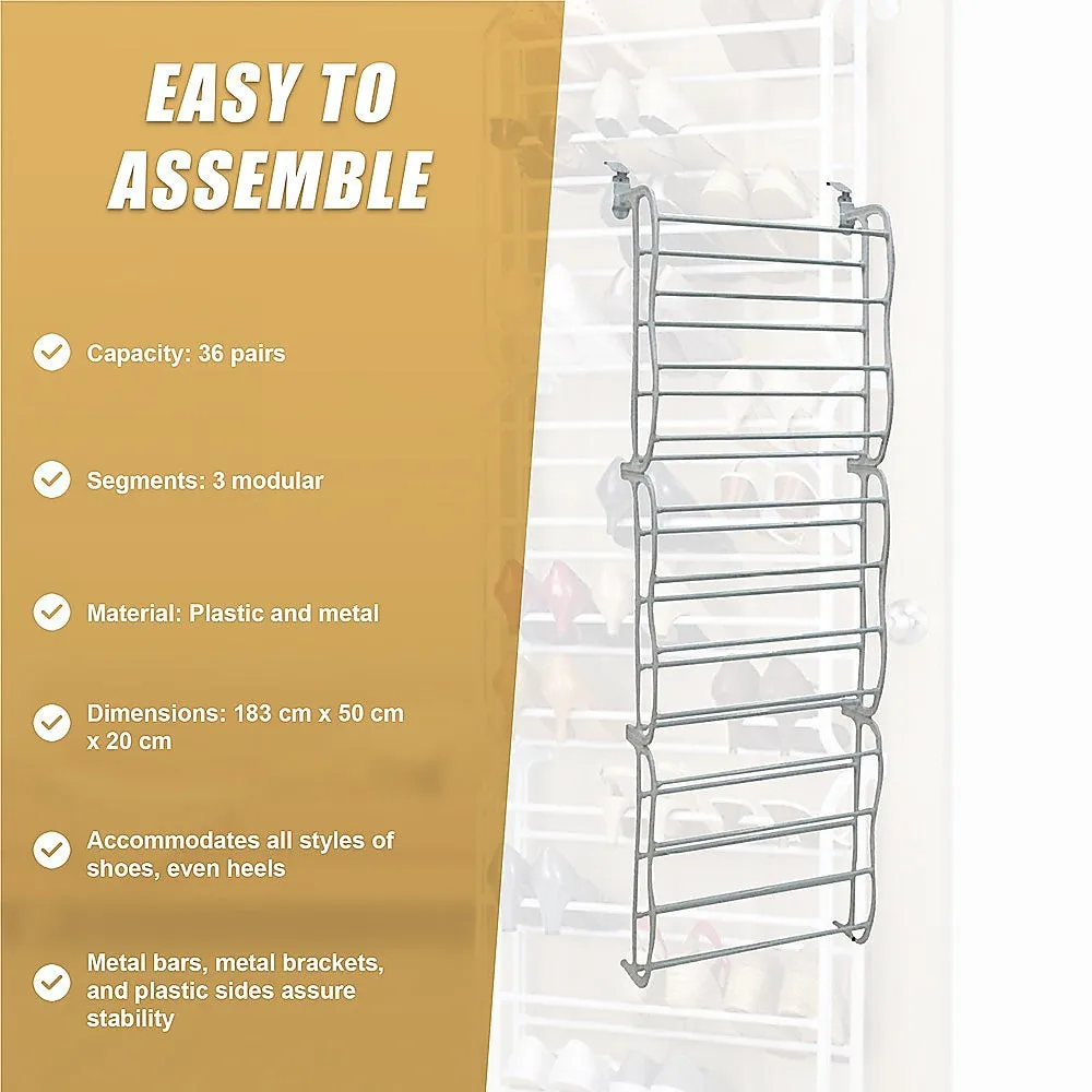 36 Pair Shoe Holder Organiser | Over The Door Hanging Shelf Rack | Storage Hook