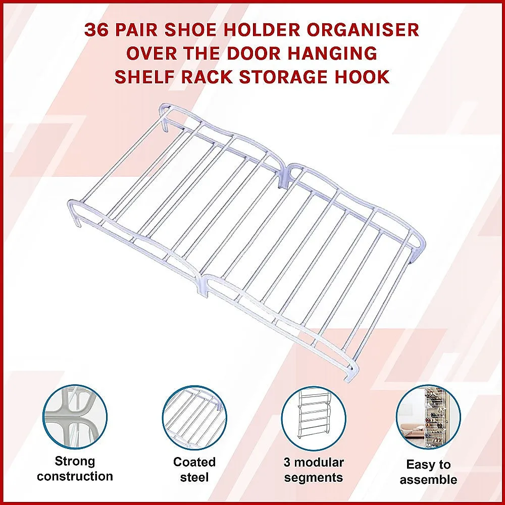 36 Pair Shoe Holder Organiser | Over The Door Hanging Shelf Rack | Storage Hook