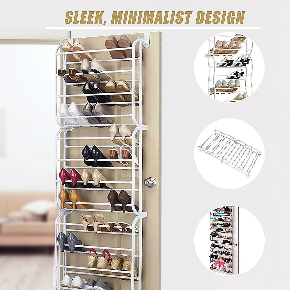 36 Pair Shoe Holder Organiser | Over The Door Hanging Shelf Rack | Storage Hook