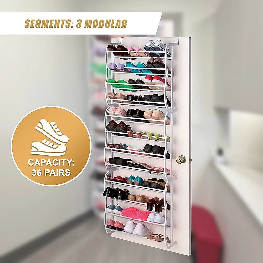 36 Pair Shoe Holder Organiser | Over The Door Hanging Shelf Rack | Storage Hook