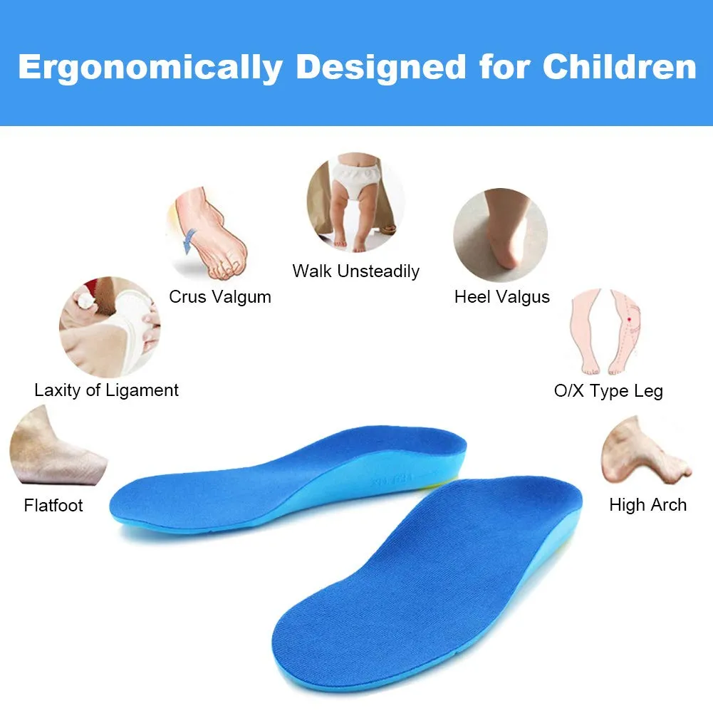 Ailaka Kids Orthotic Cushioning Arch Support Shoe Insoles, Children Pu Foam Inserts for Flat feet, Plantar Fasciitis, Feet Heel Pain Relief, Blue, Kids UK 5.5-7 / EU 22-24 / CN 19-22 5.5/7 UK Child