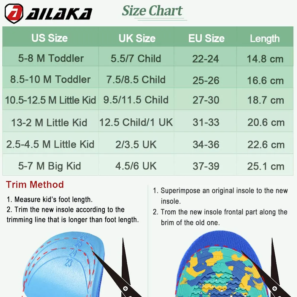 Ailaka Kids Orthotic Cushioning Arch Support Shoe Insoles, Children Pu Foam Inserts for Flat feet, Plantar Fasciitis, Feet Heel Pain Relief, Blue, Kids UK 5.5-7 / EU 22-24 / CN 19-22 5.5/7 UK Child