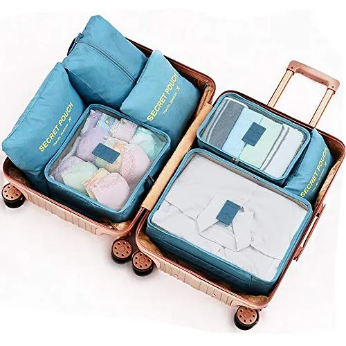 Aschic 7 Set Travel Storage Bags Packing cubes Multi-functional Clothing Sorting Packages, Travel Packing Pouches (Blue)