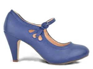 Chase & Chloe Kimmy-21 Navy Round Toe Pierced Mid Heel Mary Jane Dress Pumps