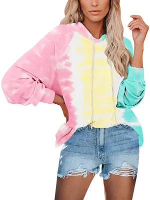 Clarisbelle Womens Long Sleeve Tie-Dye Hoodie with Drawstrings Clarisbelle Womens Long Sleeve Tie-Dye Hoodie with Drawstrings