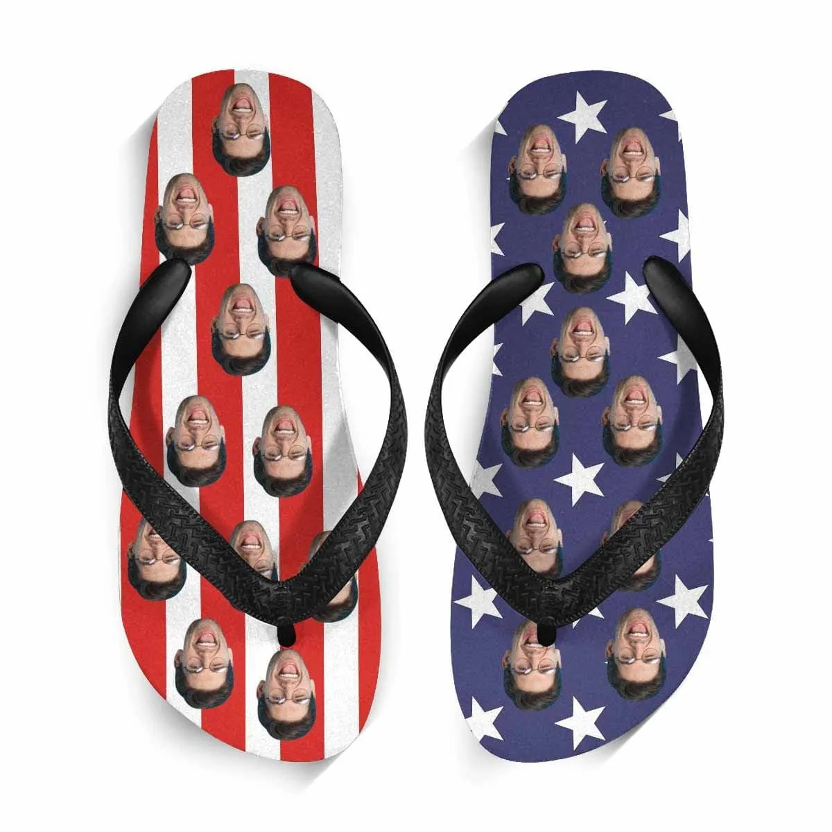 Custom Face American Flag Flip Flops For Both Man And Woman Funny Gift For Vacation,Wedding Ideas For Guests