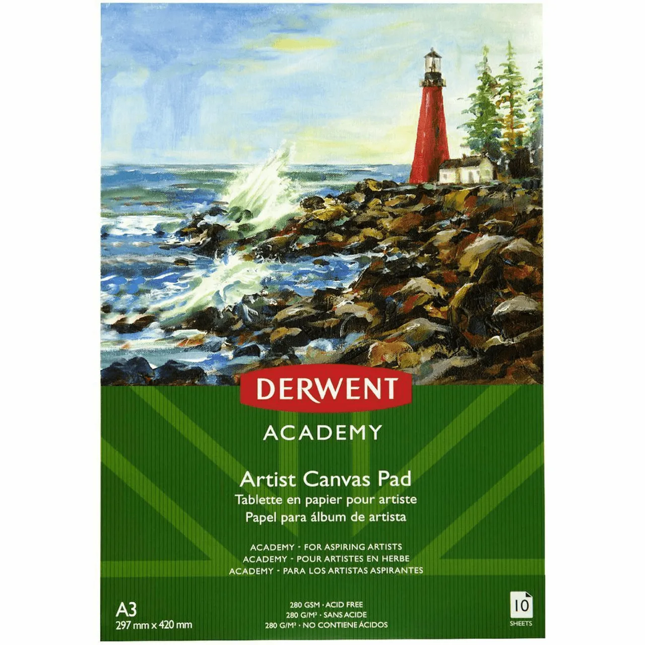 Derwent Academy Artists Canvas Pad Paper 280GSM A3 10 Sheets 5 Pack