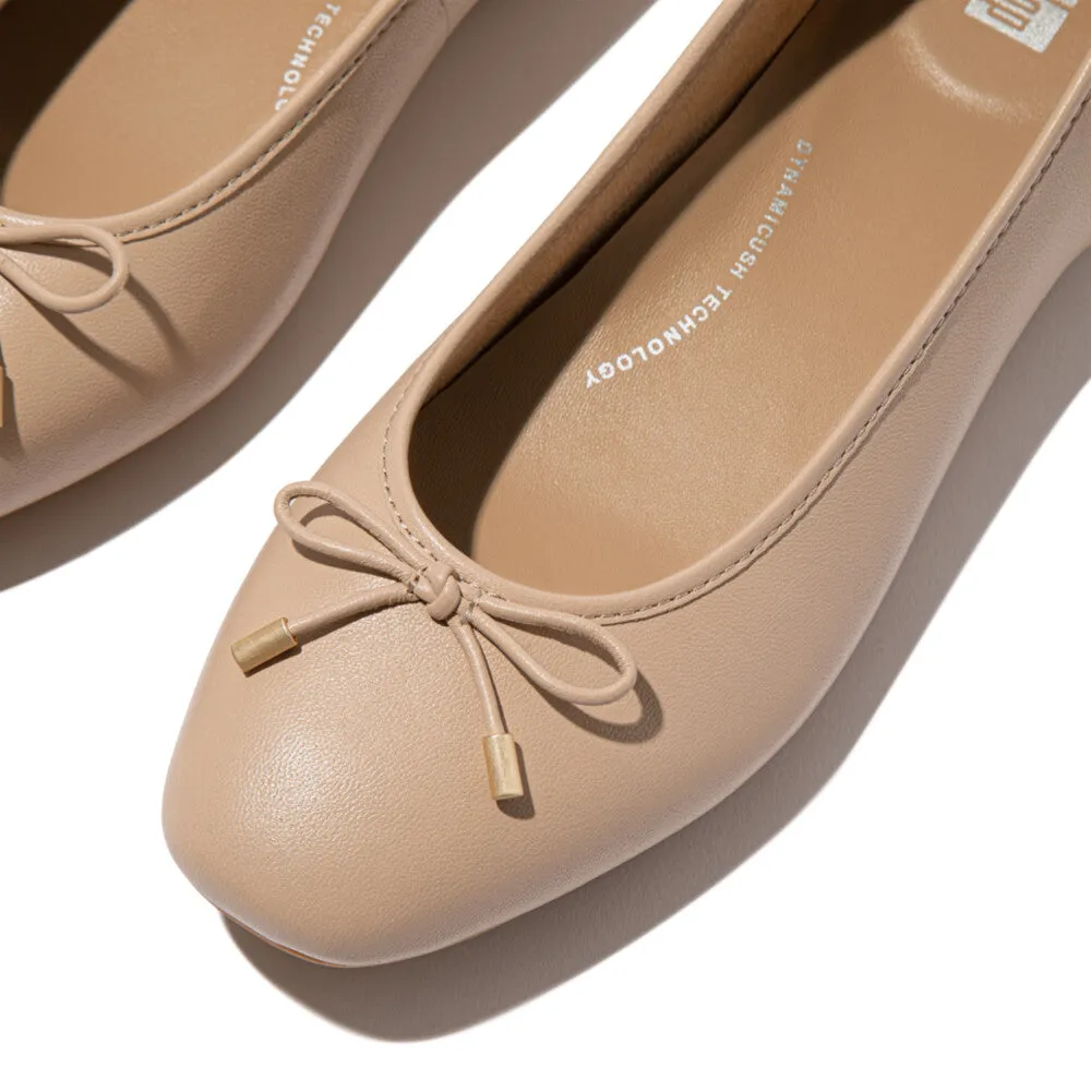 Fitflop Delicato Bow Soft Leather Ballet Flats Classic Beige
