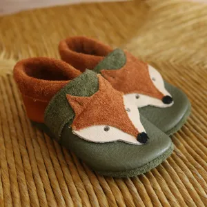 Foxy Leather Slippers - Khaki/Walnut - 18-25
