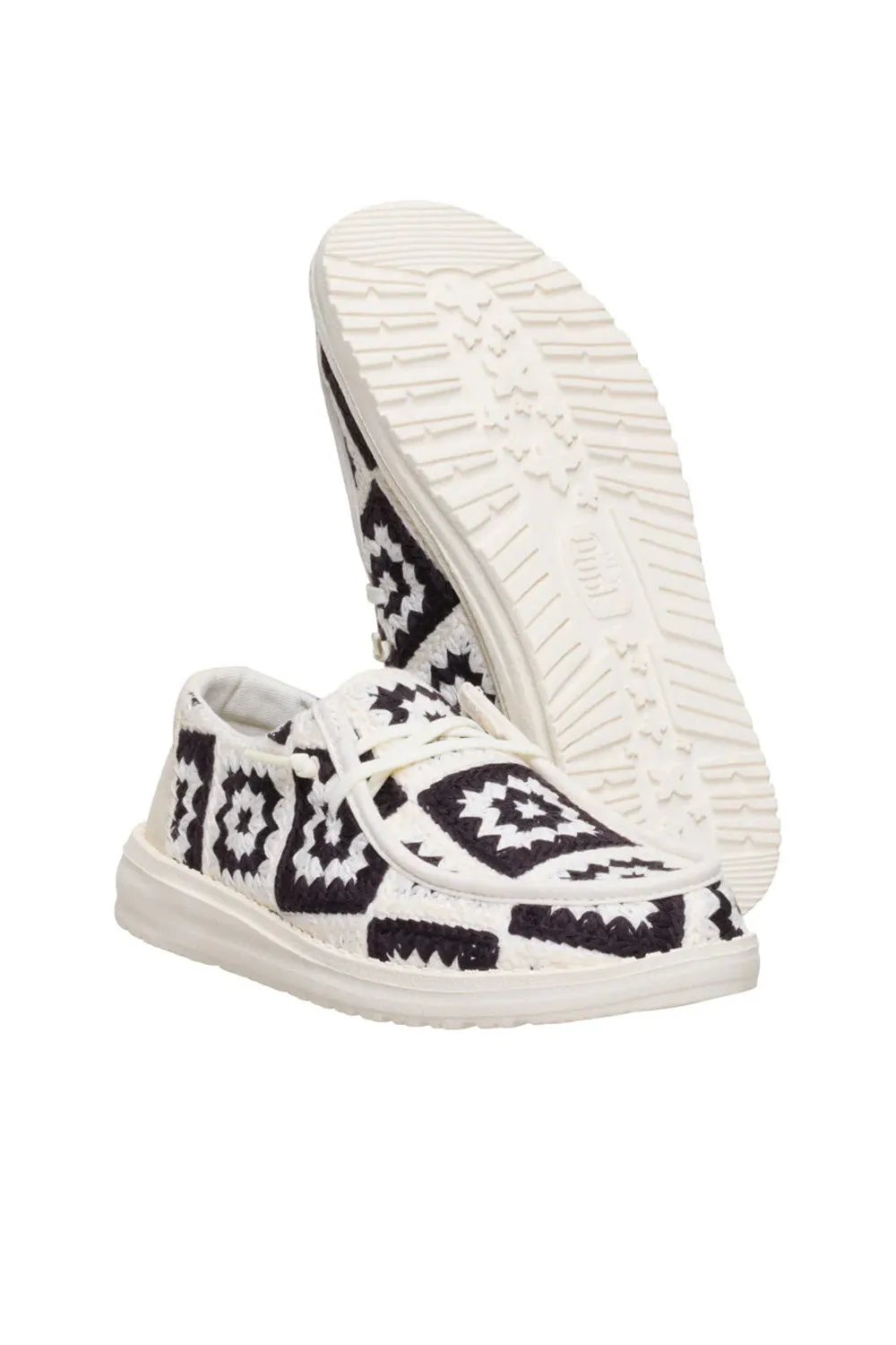 HEYDUDE Women’s Wendy Cottage Crochet Shoes in Black Multi | 43728-0C4
