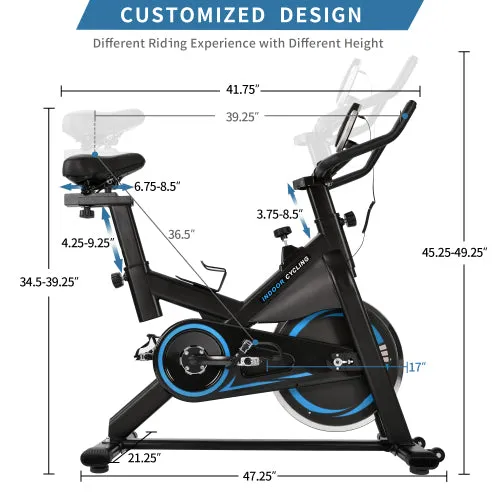 Indoor Cycling Bike Trainer with Belt Drive System & LCD Monitor, Exercise Bike for for Home Workout(Black & Blue)