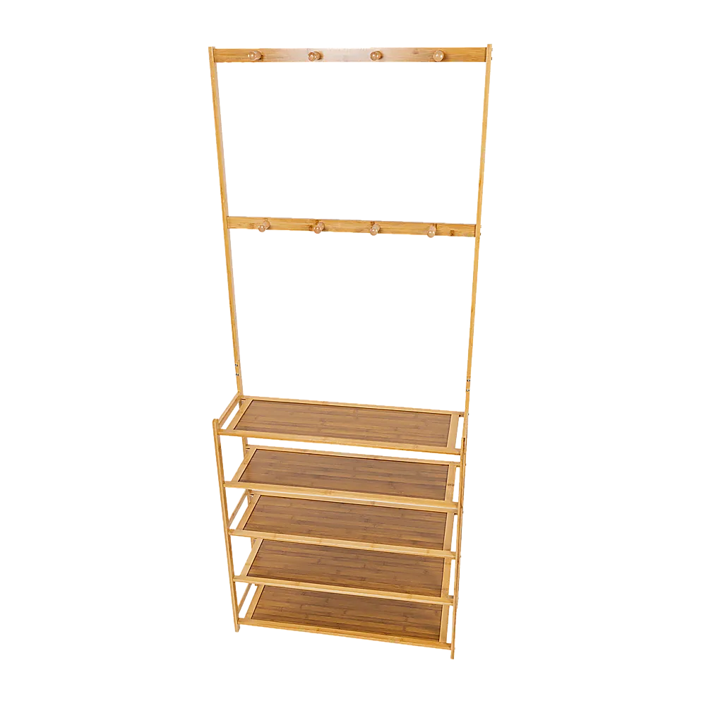 Large Wooden 5 Tiers Hat Coat Stand Clothes Shoe Rack Hanger Hooks Shelf Storage