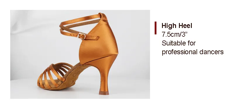 Latin Ballroom Dance Shoes Dance Sneakers for Salsa, Satin Open Toe, Tan Color with Cowhide Sole