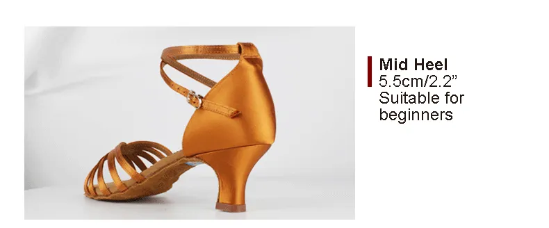 Latin Ballroom Dance Shoes Dance Sneakers for Salsa, Satin Open Toe, Tan Color with Cowhide Sole