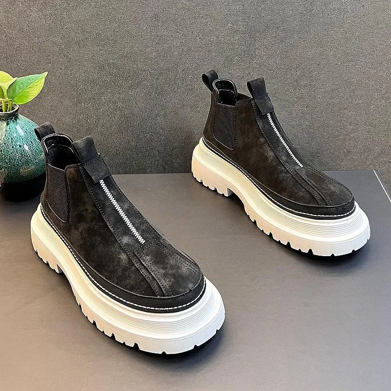 Lightweight High-Heeled Casual Boots | Thick Sole Leather