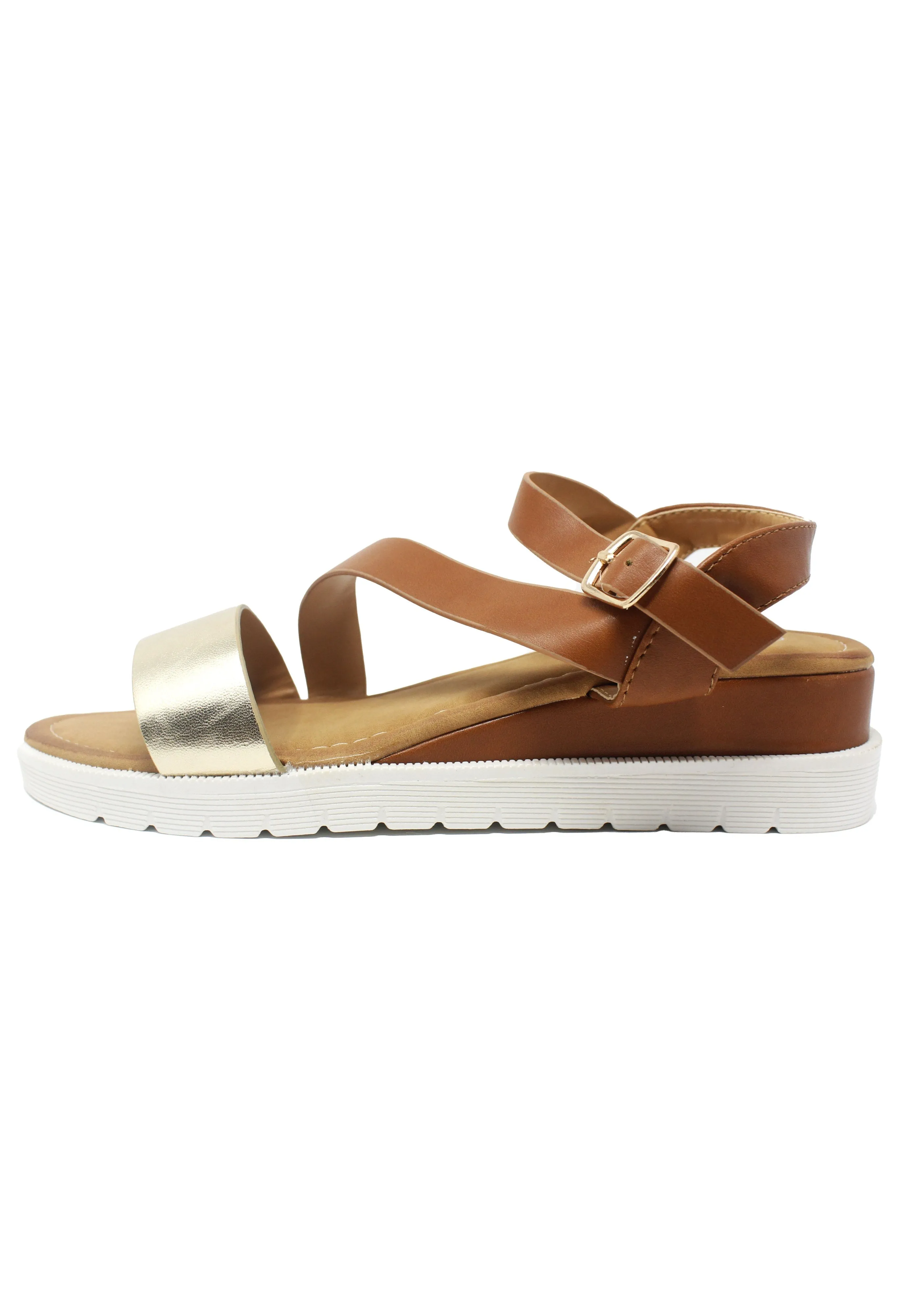 Lightweight Low Wedge Tan & Gold Sandal
