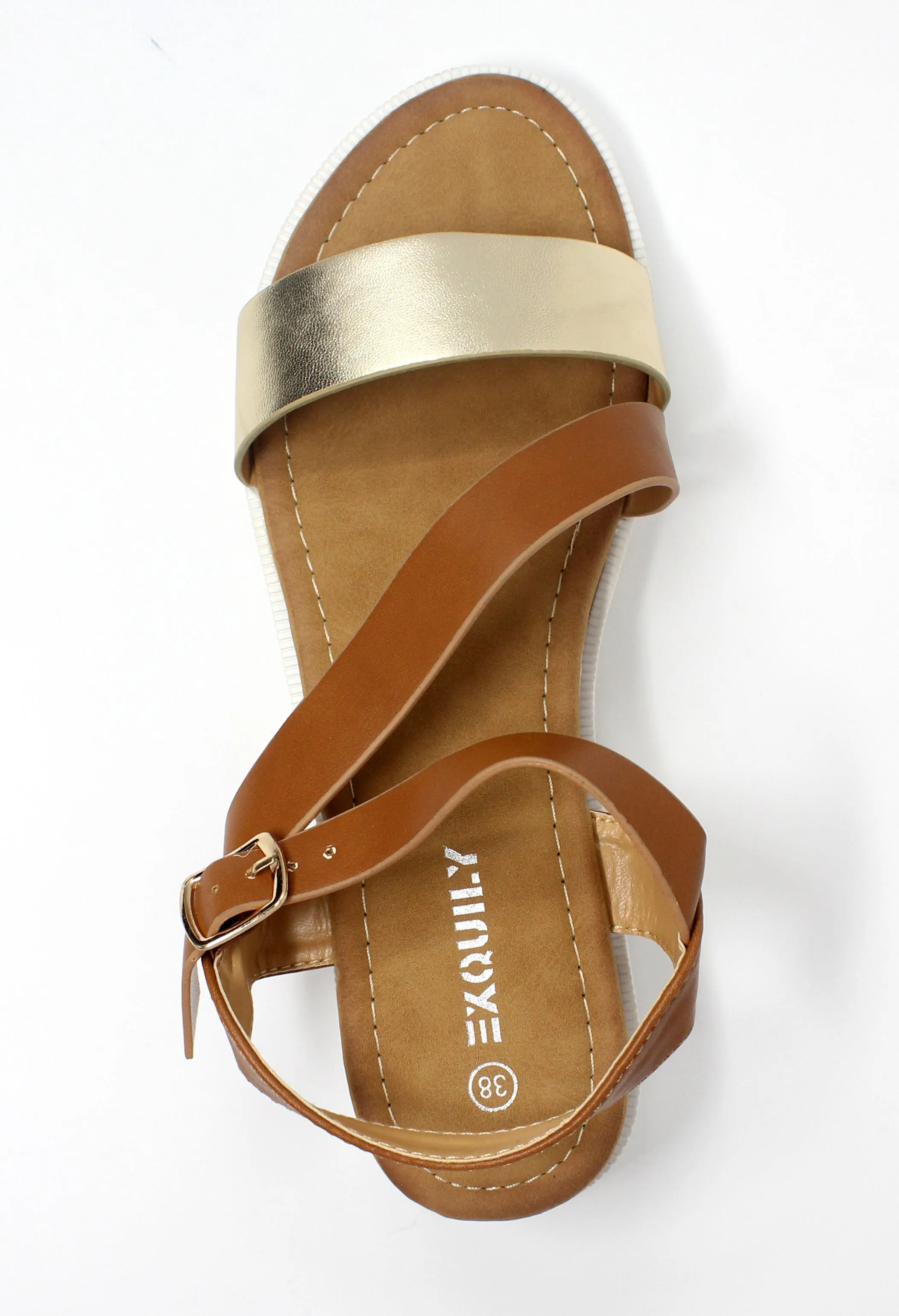 Lightweight Low Wedge Tan & Gold Sandal