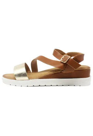 Lightweight Low Wedge Tan & Gold Sandal