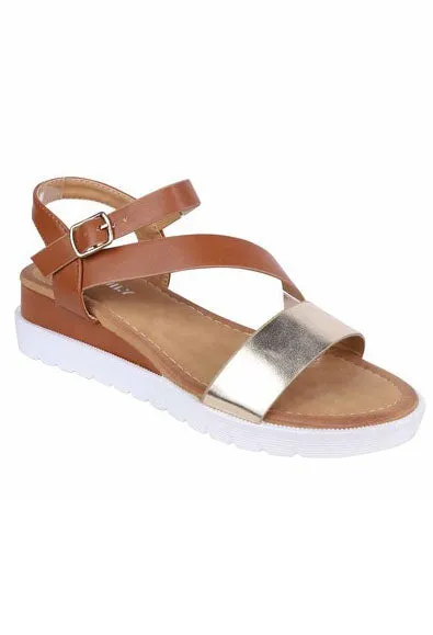 Lightweight Low Wedge Tan & Gold Sandal