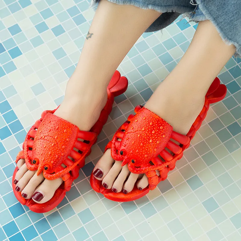 Lobster Slippers Unisex Men Funny Slides Animal Fishing Flops For Boys Summer Slippers Beach Shoes Man Mules