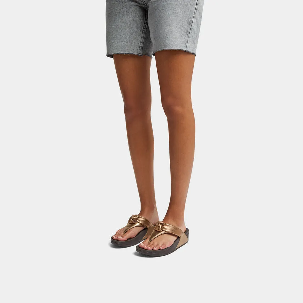 LULU Padded-Knot Metallic-Leather Toe-Post Sandals