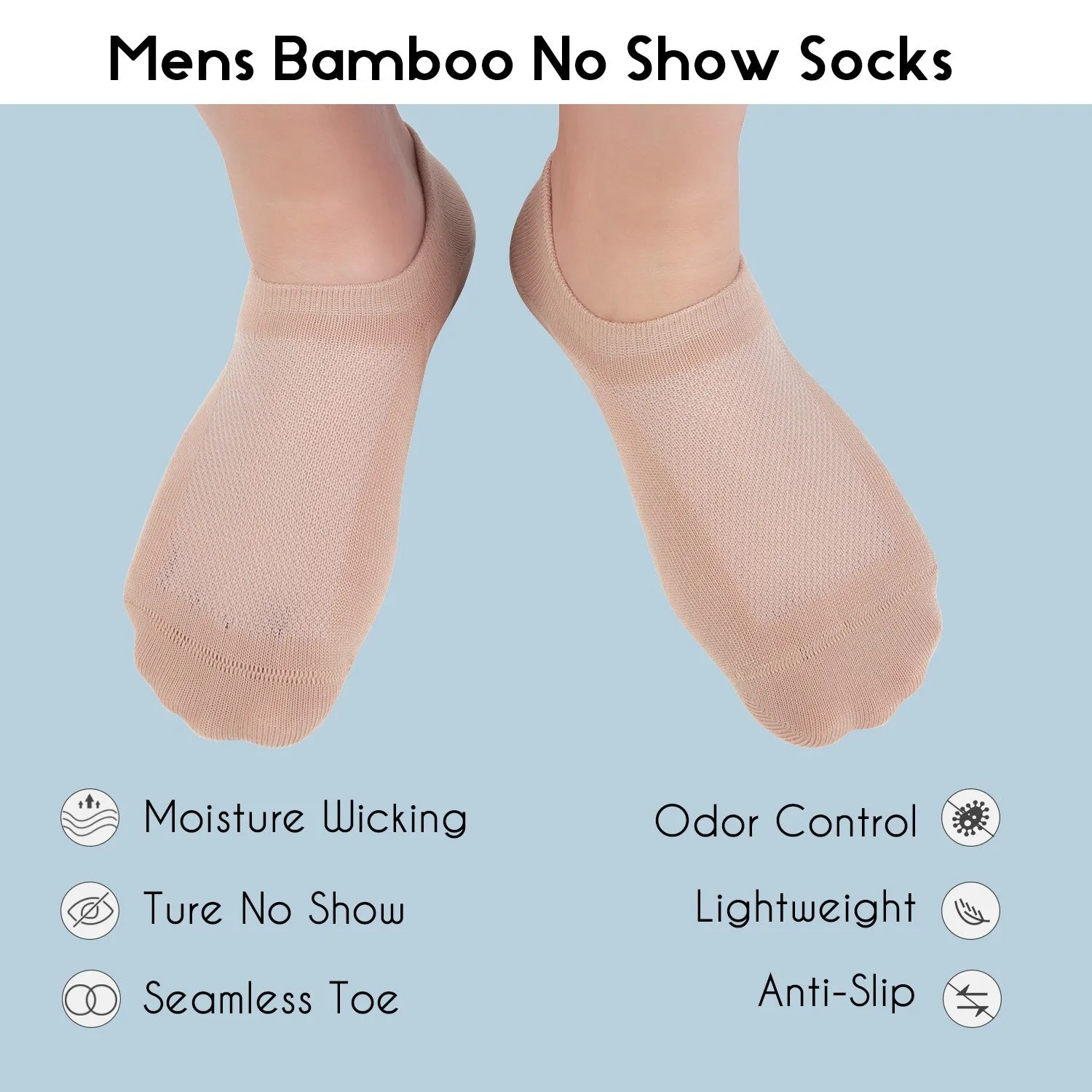 MD Bamboo No Show Socks Seamless Toe Non Slip Invisible