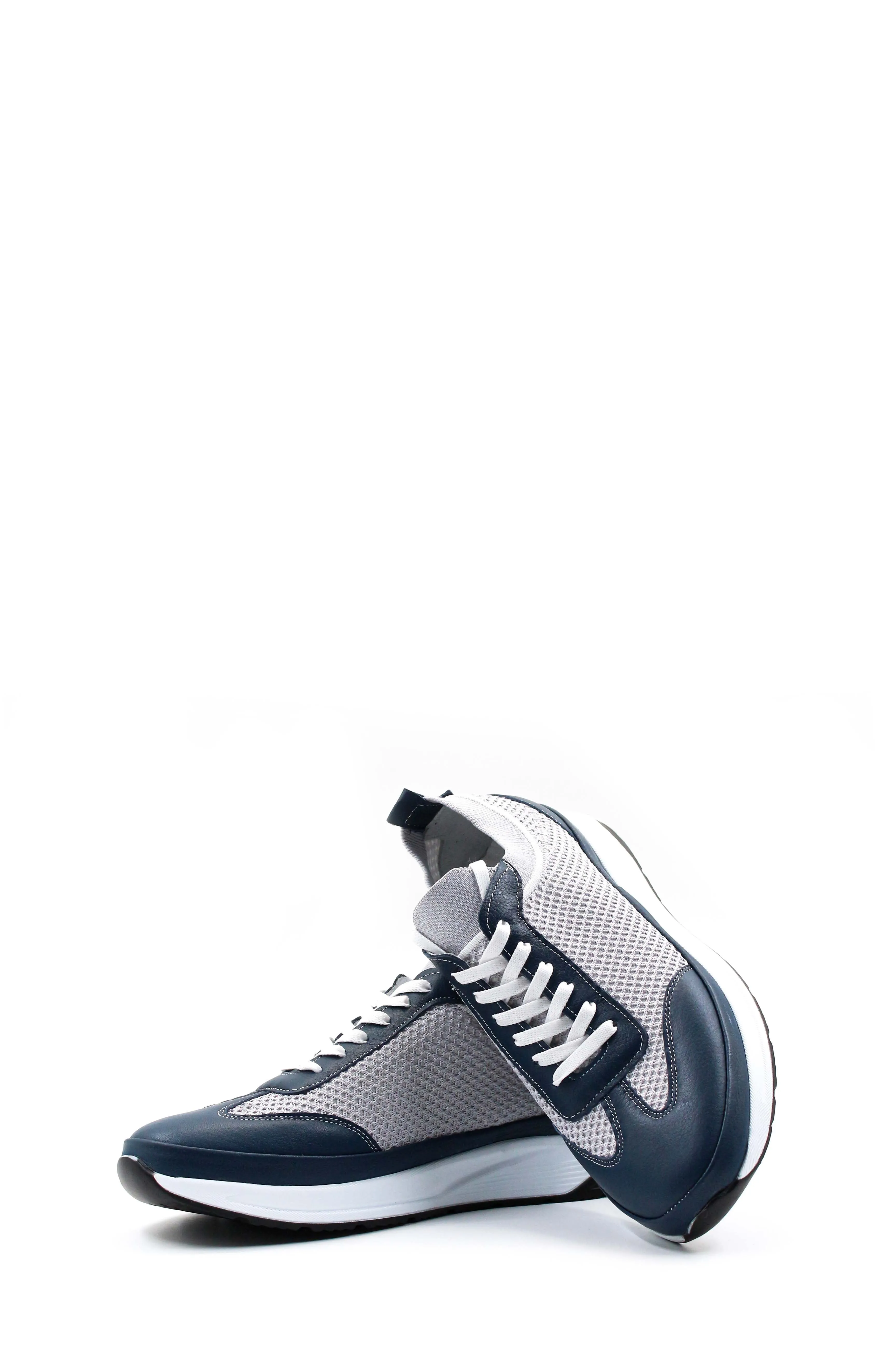 Men's Gray and Navy Lace-Up Athletic Sneakers with Cushioned Sole - Wessi