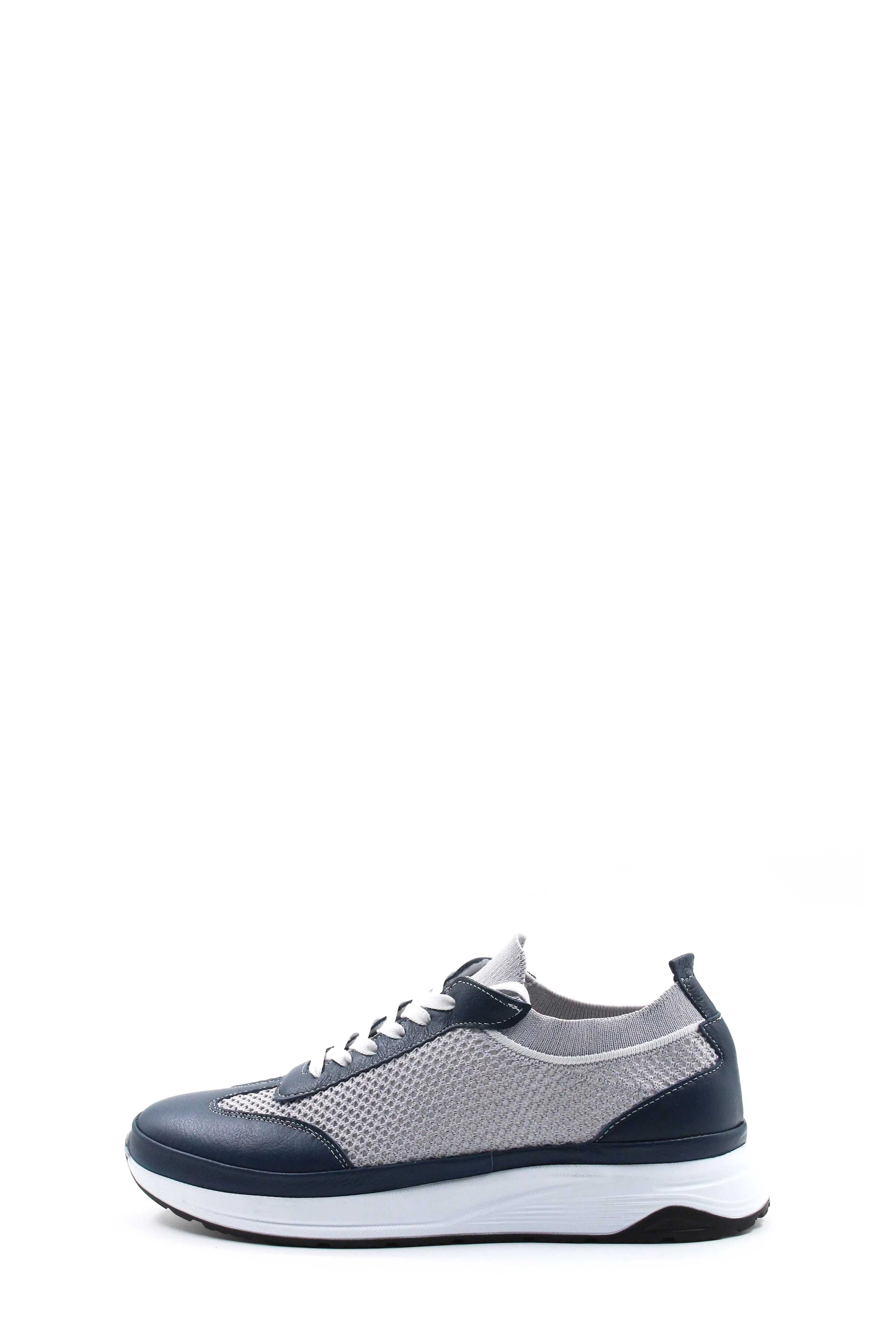 Men's Gray and Navy Lace-Up Athletic Sneakers with Cushioned Sole - Wessi