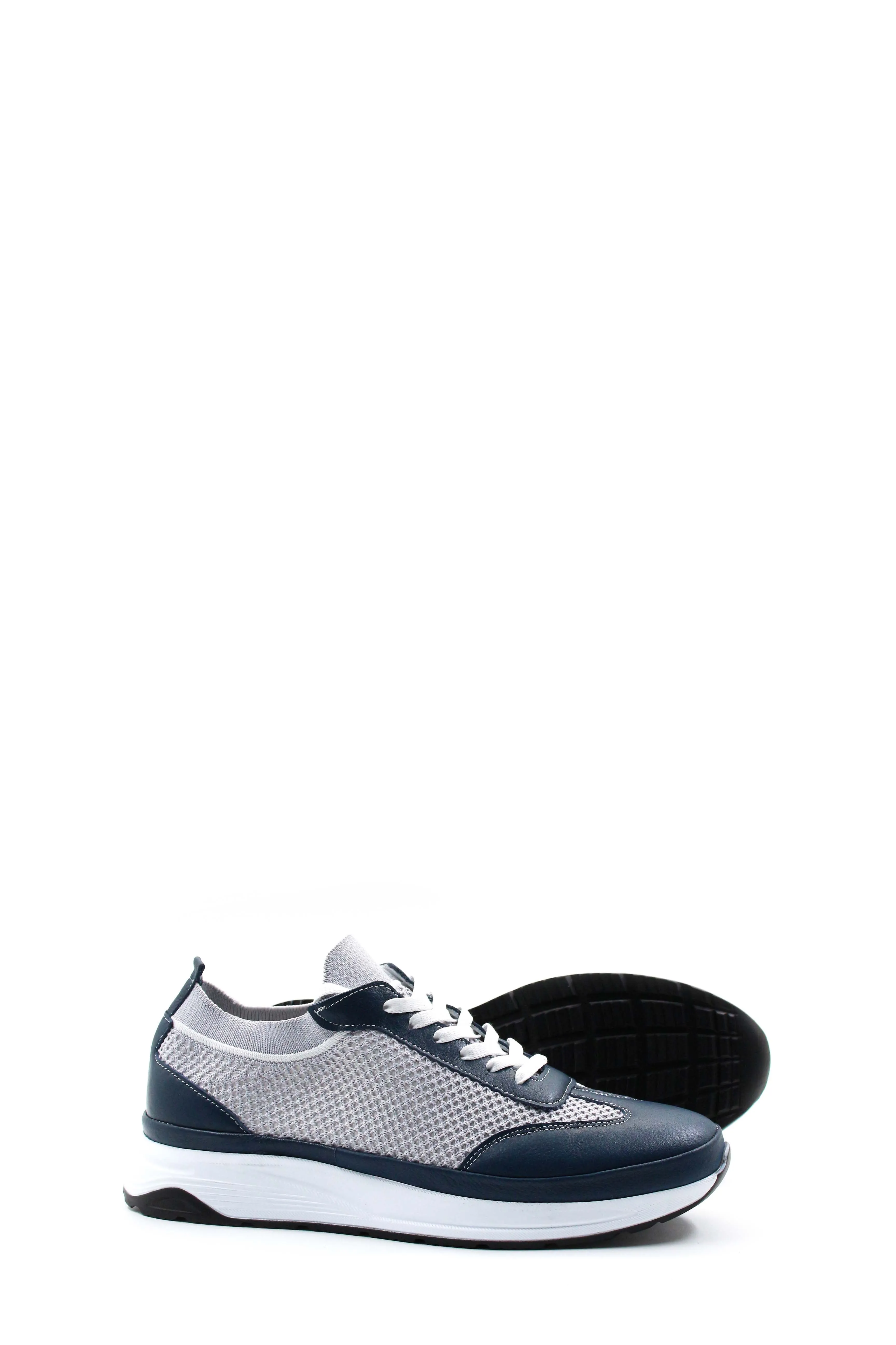 Men's Gray and Navy Lace-Up Athletic Sneakers with Cushioned Sole - Wessi