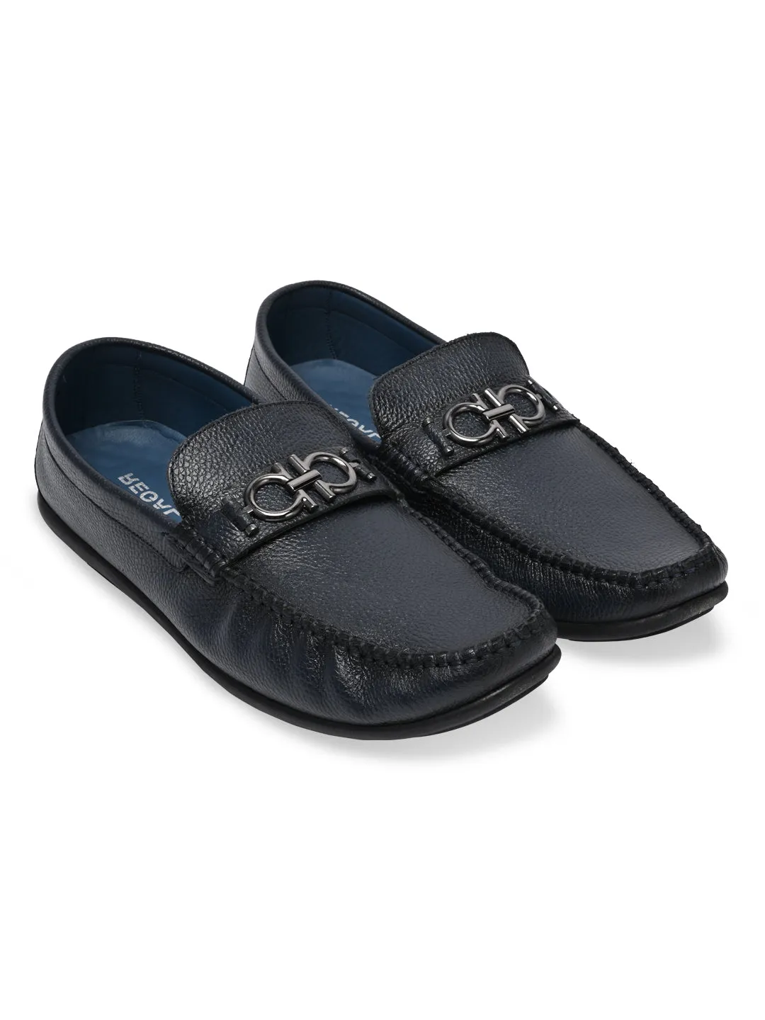 Regal Blue Men Casual Leather Buckled Loafers