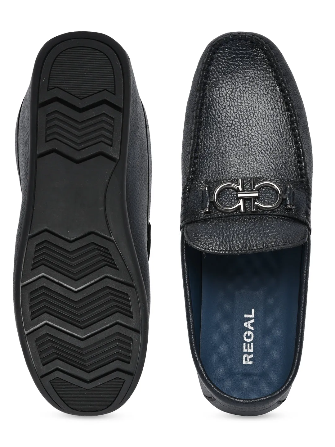 Regal Blue Men Casual Leather Buckled Loafers