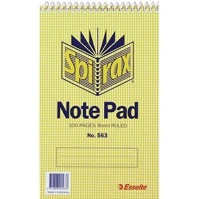 Spirax 563 Reporters Notebook Spiral Bound Top Open 100 Page 200 X 127Mm