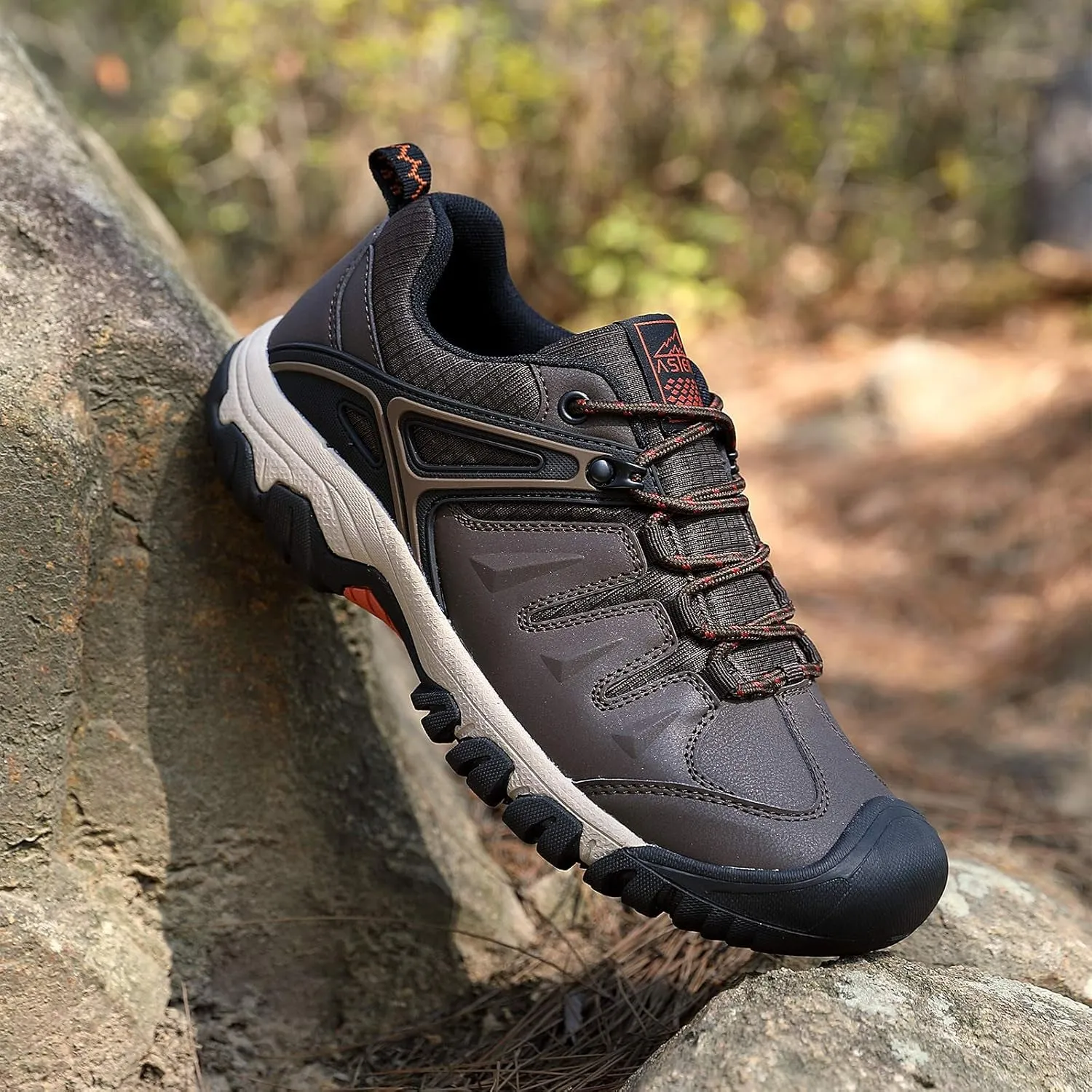 TARELO Men'S Hiking Shoes Non-Slip Lightweight Outdoors Walking Shoes Dark Brown