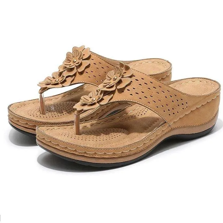 Wedge Flower Clip Toe Sandals