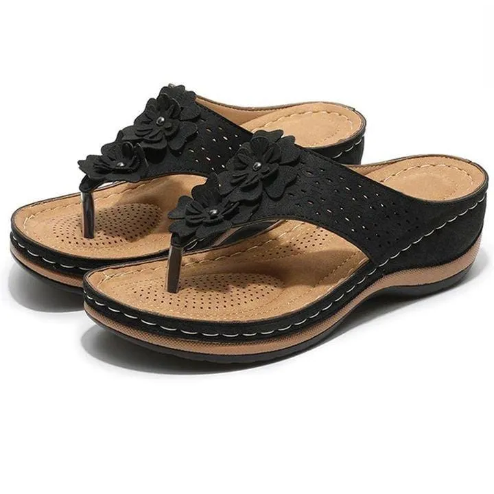 Wedge Flower Clip Toe Sandals