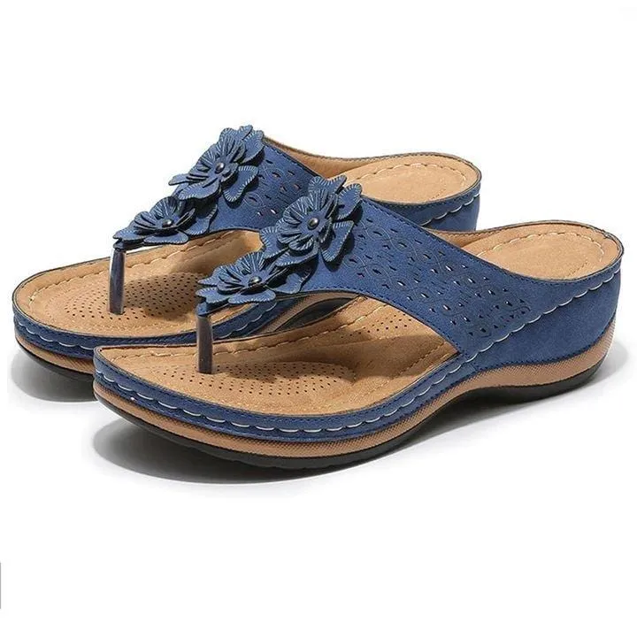 Wedge Flower Clip Toe Sandals