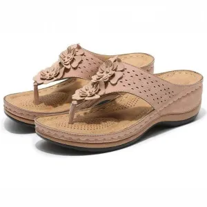 Wedge Flower Clip Toe Sandals